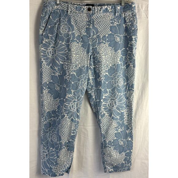 Talbots Relaxed Chino Pants 14 Floral Print Blue Colorful All Over Print - Picture 1 of 7